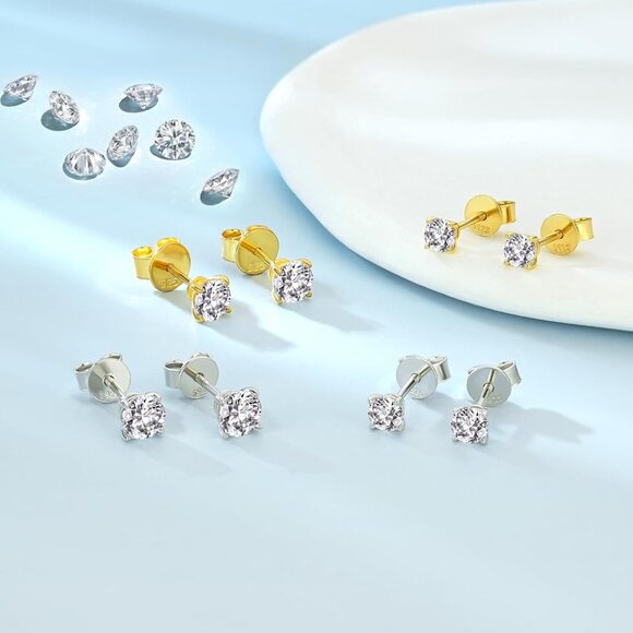 Diamond 4-Prong Lab-Grown Diamond Stud Earrings for Women 0.5CT 1CT 14K Gold Pla - Picture 6 of 7